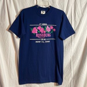 Vintage 1996 Shirt M Roseburg Oregon 10K Run Roses Tennessee River Gold Medium